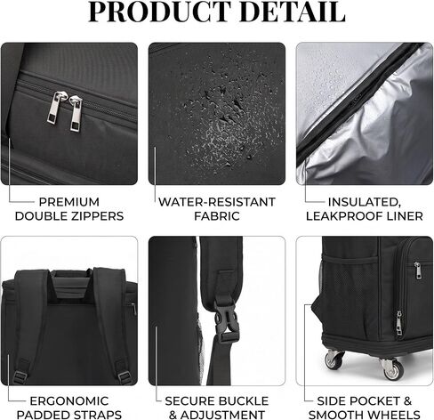 Large Insulated Cooler Bag,Rolling Backpack Cooler Leakproof Beach Cooler Bag, Rolling Duffle Bag with Wheels Portable Travel Coolers for Camping,Road Trips, Shopping Black in Kuwait
