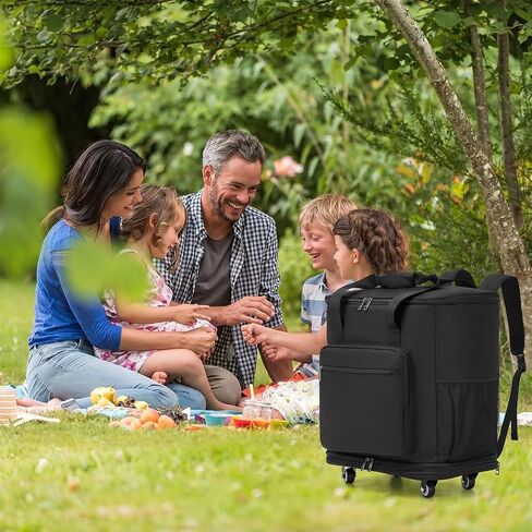 Large Insulated Cooler Bag,Rolling Backpack Cooler Leakproof Beach Cooler Bag, Rolling Duffle Bag with Wheels Portable Travel Coolers for Camping,Road Trips, Shopping Black in Kuwait