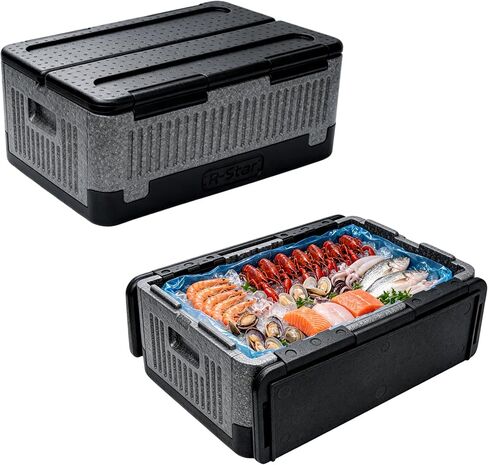 tonchean 42QT EPP Insulated Catering Hot Box, Top Load Food Pan Carrier, Holds Full and Half Size 8 Inch Deep Pans, Portable Black Plastic Food Warmer with Handles for Outdoor BBQ Buffet Events in Kuwait