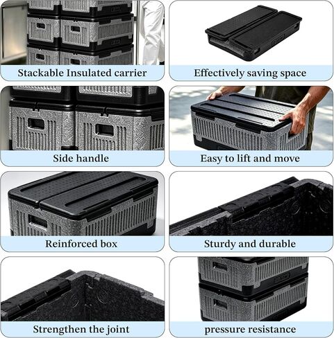 tonchean 42QT EPP Insulated Catering Hot Box, Top Load Food Pan Carrier, Holds Full and Half Size 8 Inch Deep Pans, Portable Black Plastic Food Warmer with Handles for Outdoor BBQ Buffet Events in Kuwait