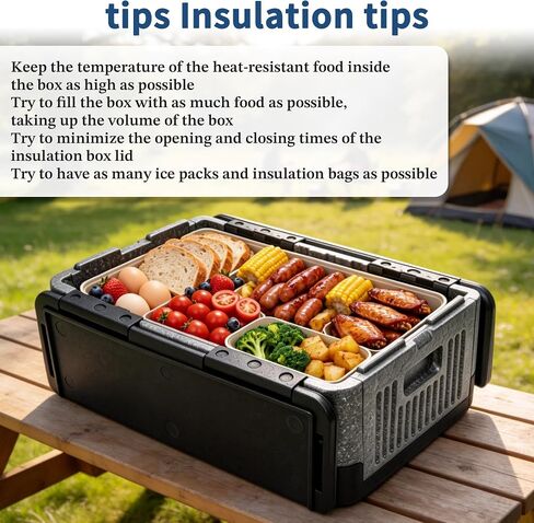 tonchean 42QT EPP Insulated Catering Hot Box, Top Load Food Pan Carrier, Holds Full and Half Size 8 Inch Deep Pans, Portable Black Plastic Food Warmer with Handles for Outdoor BBQ Buffet Events in Kuwait