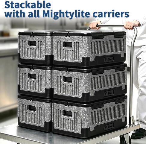 tonchean 42QT EPP Insulated Catering Hot Box, Top Load Food Pan Carrier, Holds Full and Half Size 8 Inch Deep Pans, Portable Black Plastic Food Warmer with Handles for Outdoor BBQ Buffet Events in Kuwait