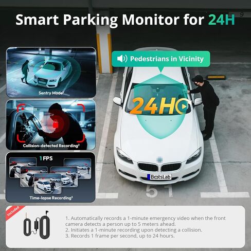 BOTSLAB 3 Channel Dash Cam 4K with ACC Hardwire Kit & 128GB TF Card, 3.18" Touch Screen, Voice Control, 4K Front and 1080P Rear Inside Loop Recording, 5.8GHz WiFi, GPS, Night Vision, WDR, Parking Mode in Kuwait
