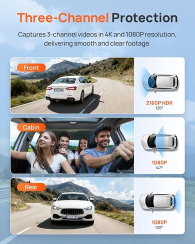 【70mai Dash Cam 4K T800E+Hardwire Kit UP03】 70mai 4K Dash Cam Front and Rear Inside, 3 Channel Car Dash Camera for Cars, Dashcam with GPS, Wi-Fi 6, Voice Control, Parking Monitor, Night Vision in Kuwait