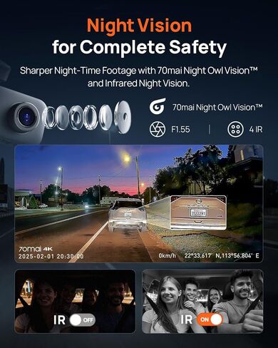 【70mai Dash Cam 4K T800E+Hardwire Kit UP03】 70mai 4K Dash Cam Front and Rear Inside, 3 Channel Car Dash Camera for Cars, Dashcam with GPS, Wi-Fi 6, Voice Control, Parking Monitor, Night Vision in Kuwait