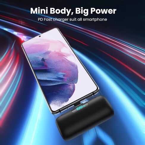 Mini Portable Charger 5000mAh Power Bank,15W PD USB C Cell Phone Portable Power, LCD Display Battery Pack Compatible With iPhone 15/15 Plus/15 Pro/15 Pro Max/Android/Samsung/Moto/LG (Type-C Only) in Kuwait