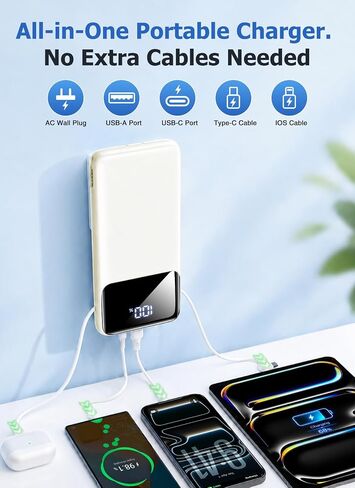 Portable Charger 10000mAh Power Bank with Built-in Cables and Wall Plug in Kuwait