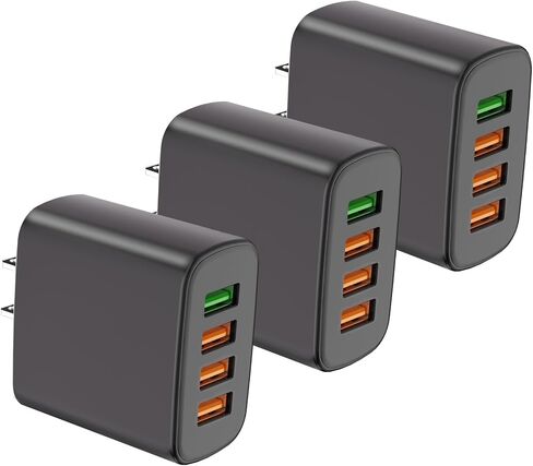 4-Port USB Wall Charger, 4A Multi-Port Charging Block 3-Pack, Universal Travel USB Charger Plug Compatible with iPhone 14/13/12 in Kuwait
