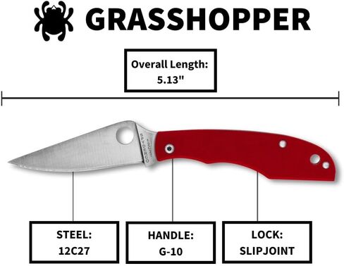 Spyderco Grasshopper Micro-Sized Slipjoint Knife with 2.3" 12c27 Steel Blade and G-10 Handle - EDC Knife for Men and Women, Perfect for Hunting, Tactical, Camping, Survival - PlainEdge - C138GRDP in Kuwait