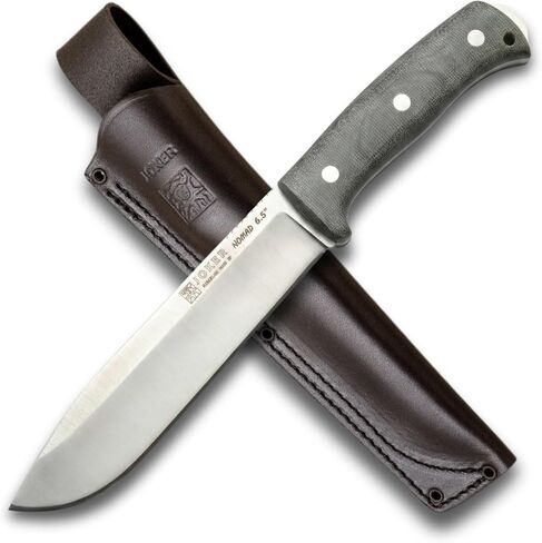 Joker Nomad 6.5 CV137-F Survival Knife, 6.5 in Böhler N695 Steel Blade, Green Micarta Handle, Kydex Sheath with Ferro Rod, Made in Spain, for hiking routes, campsite prep, bushcraft and outdoor travel in Kuwait