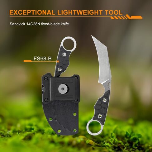 Ruike Camping Fixed Blade Knife With Sheath,3.39-inch 14C28N Steel Sharp Blade,Full Tang G10 Handle,Tactical Survival Bushcraft Hunting,Outdoor Hiking,horziontal carry gifts for Men Women,FS68 in Kuwait