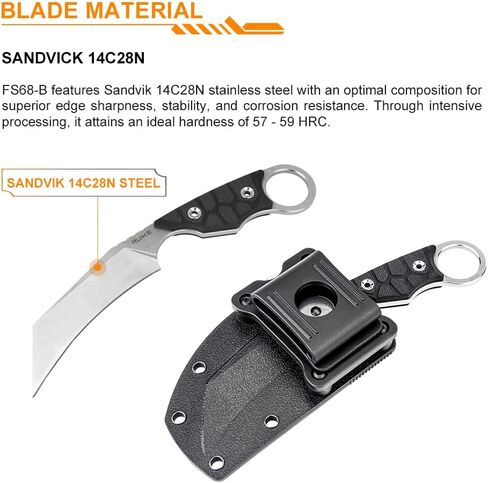 Ruike Camping Fixed Blade Knife With Sheath,3.39-inch 14C28N Steel Sharp Blade,Full Tang G10 Handle,Tactical Survival Bushcraft Hunting,Outdoor Hiking,horziontal carry gifts for Men Women,FS68 in Kuwait