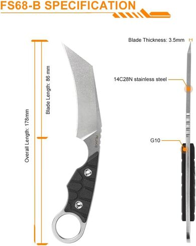 Ruike Camping Fixed Blade Knife With Sheath,3.39-inch 14C28N Steel Sharp Blade,Full Tang G10 Handle,Tactical Survival Bushcraft Hunting,Outdoor Hiking,horziontal carry gifts for Men Women,FS68 in Kuwait