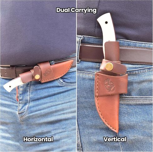 Knives Ranch Cardinal Handmade Bushcraft Knife, Full Tang Hunting Knife, Carbon Steel Damascus, Cattle Bone Handle and Vertical/Horizontal Leather Sheath (3110-B) in Saudi Arabia