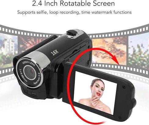 Bewinner D90 Digital Video Camera - 1080P 16MP Handheld Video Camcorder 16x Digital Zoom Video Camera with 2.7in TFT Rotatable Screen, HD Video Recorder Camera with Fill Light (Black) in Kuwait