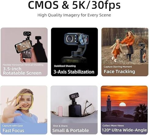 5K Handheld Vlogging Camcorder with Wi-Fi, Pocket Gimbal Camera in Kuwait