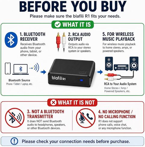 R1 Bluetooth Receiver for Home Stereo, RCA Out & USB-C Power/Audio Input in Kuwait