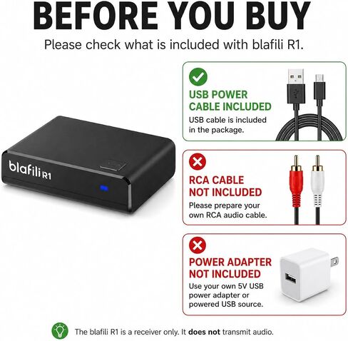 R1 Bluetooth Receiver for Home Stereo, RCA Out & USB-C Power/Audio Input in Kuwait