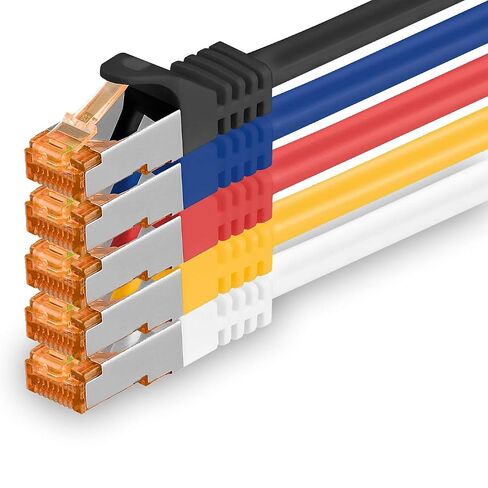 1aTTack.de Cat.7 ethernet Cable 1m - 5 Colors Set 03-5 Pieces - Cat7 LAN Network 10GBASE-T - 10000 Mbps (Sftp Pimf) Double Shielded patchcable RJ45 Plug Cat.6a in Kuwait