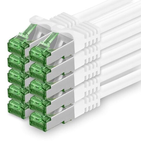 Cat.7 ethernet Cable 0,5m - White - 10 Pieces - Cat7 LAN Network 10GBASE-T - 10000 Mbps (Sftp Pimf) Double Shielded patchcable RJ45 Plug Cat.6a in Kuwait