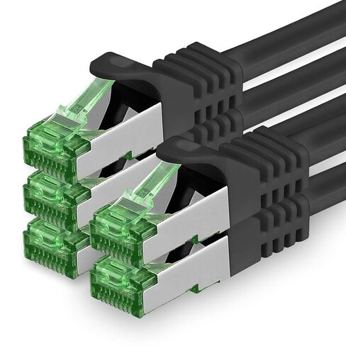 1aTTack.de Cat.7 ethernet Cable 3m - Black - 5 Pieces - Cat7 LAN Network 10GBASE-T - 10000 Mbps (Sftp Pimf) Double Shielded patchcable RJ45 Plug Cat.6a in Kuwait