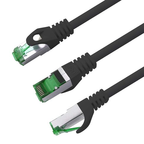 1aTTack.de Cat.7 ethernet Cable 3m - Black - 5 Pieces - Cat7 LAN Network 10GBASE-T - 10000 Mbps (Sftp Pimf) Double Shielded patchcable RJ45 Plug Cat.6a in Kuwait