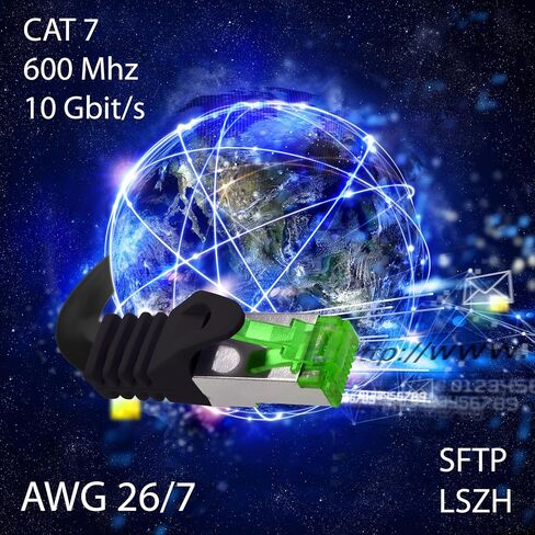 Cat.7 ethernet Cable 1m - White - 10 Pieces - Cat7 LAN Network 10GBASE-T - 10000 Mbps (Sftp Pimf) Double Shielded patchcable RJ45 Plug Cat.6a in Kuwait