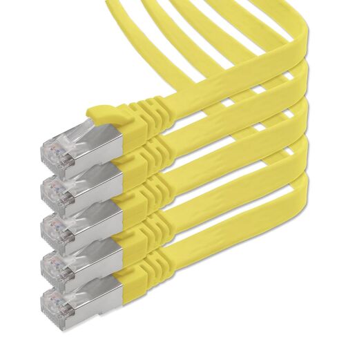 1aTTack.de Cat.7 Gigabit Ethernet LAN Flat Ribbon Cable (RJ45), Network Cable, Raw Cable, (10 Gbit/s) Installation Cable, Flat Slim Compatible with Cat. 5 - CAT. 5e - CAT. 6 Yellow - 5 Pieces 3 m in Kuwait