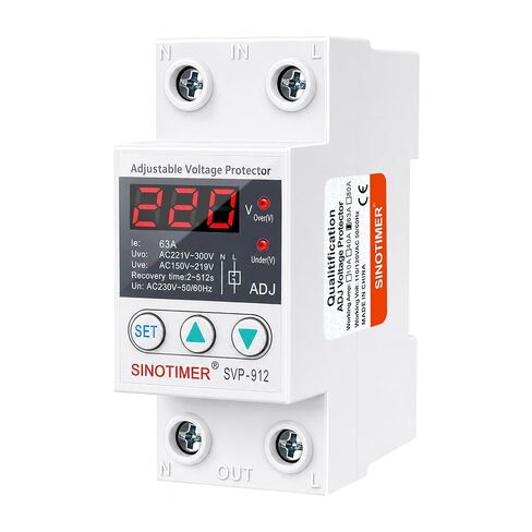 Adjustable Voltage Surge Protector 110VAC 120VAC, Relay with LED Display, 80-100V Undervoltage, 130-150V Overvoltage, 60Hz 63A with DIN Rail Mount in Kuwait