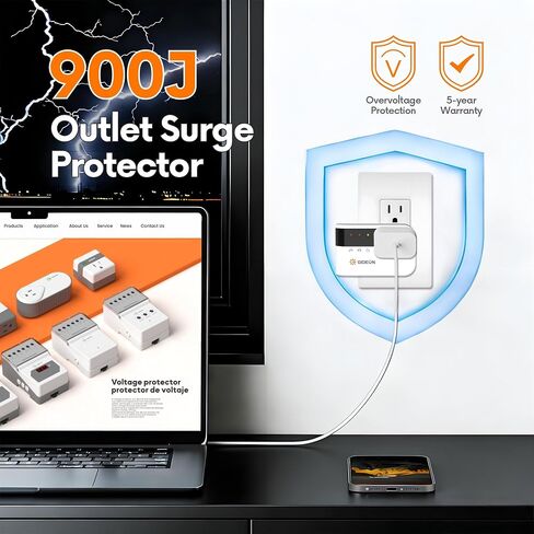 GIDEON Single Outlet Surge Protector with LED Display, 900J Mini Voltage Protector for Refrigerator, TV, PC & Home Appliances, 120V 15A 1800W, Over & Under Voltage Protection in Kuwait