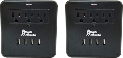 Royal Designs Wall Mount 6 Outlet Surge Protector Power Strip with 2 USB Ports, 300 Joule, White, Set of 2 in Kuwait
