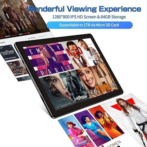10 in Android Tablet 64GB+1TB, 1280x800 IPS Dual Camera 6000mAh (Black) in Kuwait