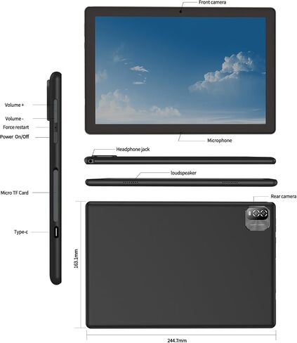 10 in Android Tablet 64GB+1TB, 1280x800 IPS Dual Camera 6000mAh (Black) in Kuwait