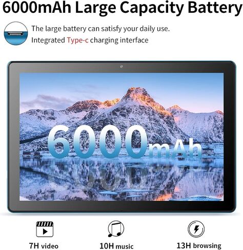 10 in Android Tablet 64GB+1TB, 1280x800 IPS Dual Camera 6000mAh (Blue) in Kuwait