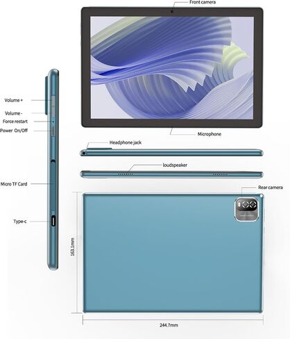 10 in Android Tablet 64GB+1TB, 1280x800 IPS Dual Camera 6000mAh (Blue) in Kuwait