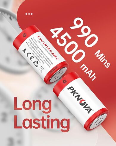 PKNOVA C Batteries 4 Pack, 1.5v LR14, Long-Lasting Alkaline Batteries for Household and Office Devices in Saudi Arabia
