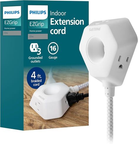 Philips EZGrip 4 Ft Braided Indoor Extension Cord with Multiple Outlets in Kuwait