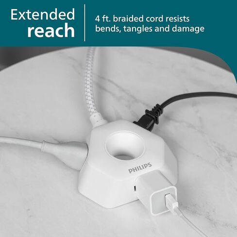 Philips EZGrip 4 Ft Braided Indoor Extension Cord with Multiple Outlets in Kuwait