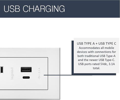 Legrand radiant Furniture Power Strip 2 Outlet USB A/C White 6 Ft Cord in Kuwait