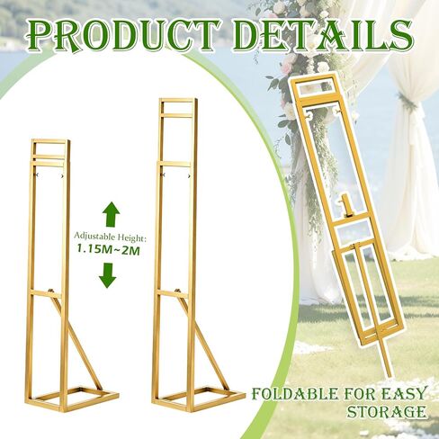 Adjustable Gold Wedding Backdrop Stand Metal Arch（1.15-2m），2 Pack in Saudi Arabia