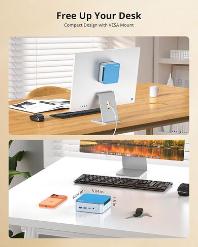 Glorlin Mini PC Ryzen 5 6600H(Beats 7730U), 16G LPDDR5 512G NVMe SSD, Mini Desktop Computer with 4K Triple Display, WiFi 6 BT5.3 Dual LAN, Mini Computer for Office, Home, Business in Saudi Arabia