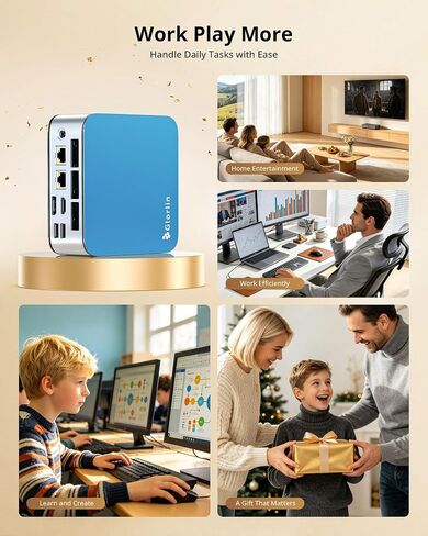 Glorlin Mini PC Ryzen 5 6600H(Beats 7730U), 16G LPDDR5 512G NVMe SSD, Mini Desktop Computer with 4K Triple Display, WiFi 6 BT5.3 Dual LAN, Mini Computer for Office, Home, Business in Saudi Arabia