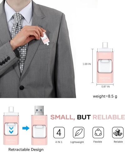Flash Drive for Phone 512GB, 4 in 1 USB Type C Memory Stick, Photo Stick External Storage Thumb Drive for Phone Pad Android Computer, Rose Pink in Kuwait
