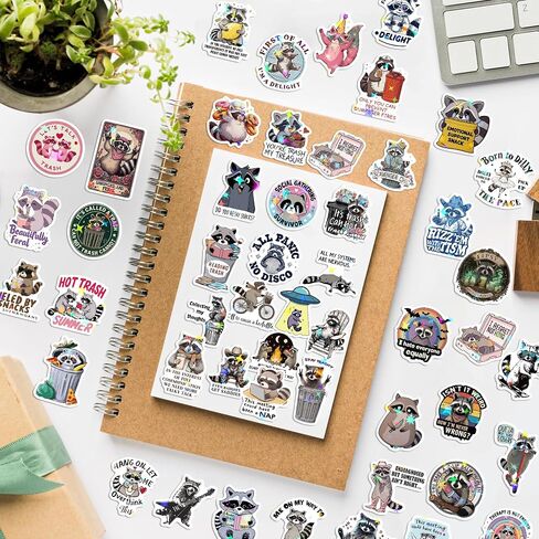 120 PCS Funny Holographic Raccoon Stickers for Adults, Funny Raccoon Meme Stickers, Waterproof Humor Vinyl Cute Racoon for Laptop, Water Bottle, Phone, Kindle, Journaling, Skateboard, Luggage in Kuwait