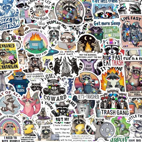 120 PCS Funny Holographic Raccoon Stickers for Adults, Funny Raccoon Meme Stickers, Waterproof Humor Vinyl Cute Racoon for Laptop, Water Bottle, Phone, Kindle, Journaling, Skateboard, Luggage in Kuwait