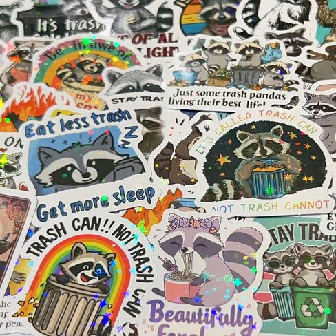 120 PCS Funny Holographic Raccoon Stickers for Adults, Funny Raccoon Meme Stickers, Waterproof Humor Vinyl Cute Racoon for Laptop, Water Bottle, Phone, Kindle, Journaling, Skateboard, Luggage in Kuwait