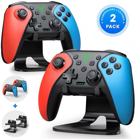 Switch Controller 2-Pack, Wireless Pro Controller for Switch2/Switch/Lite/OLED, Bluetooth Gamepad with Programmable Back Buttons, Turbo, Vibration, Gyro, Compatible with iOS/Android/PC, Includes 2 Stands in Kuwait