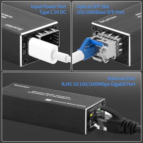 Mini Gigabit Fiber Media Converter Gigabit PoE+ PD 10/100/1000Base-T to SFP Slot Plug & Play Optical Transceiver (Single Unit) Ideal for Surveillance/Network Extension in Kuwait