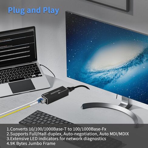 Mini Gigabit Fiber Media Converter Gigabit PoE+ PD 10/100/1000Base-T to SFP Slot Plug & Play Optical Transceiver (Single Unit) Ideal for Surveillance/Network Extension in Kuwait