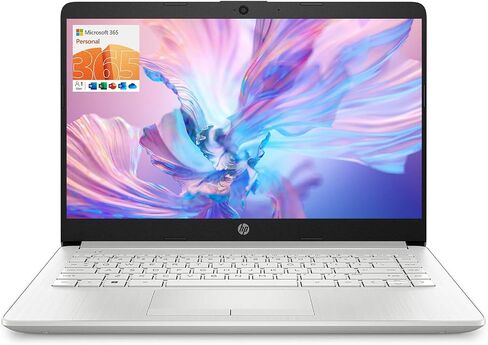 HP Portable Laptop, Student and Business, 14" HD Display, Intel Quad-Core N4120, 16GB DDR4 RAM, 64GB eMMC, 1 Year Office 365, Webcam, RJ-45, HDMI, Wi-Fi, Windows 11 Home, Silver in Kuwait